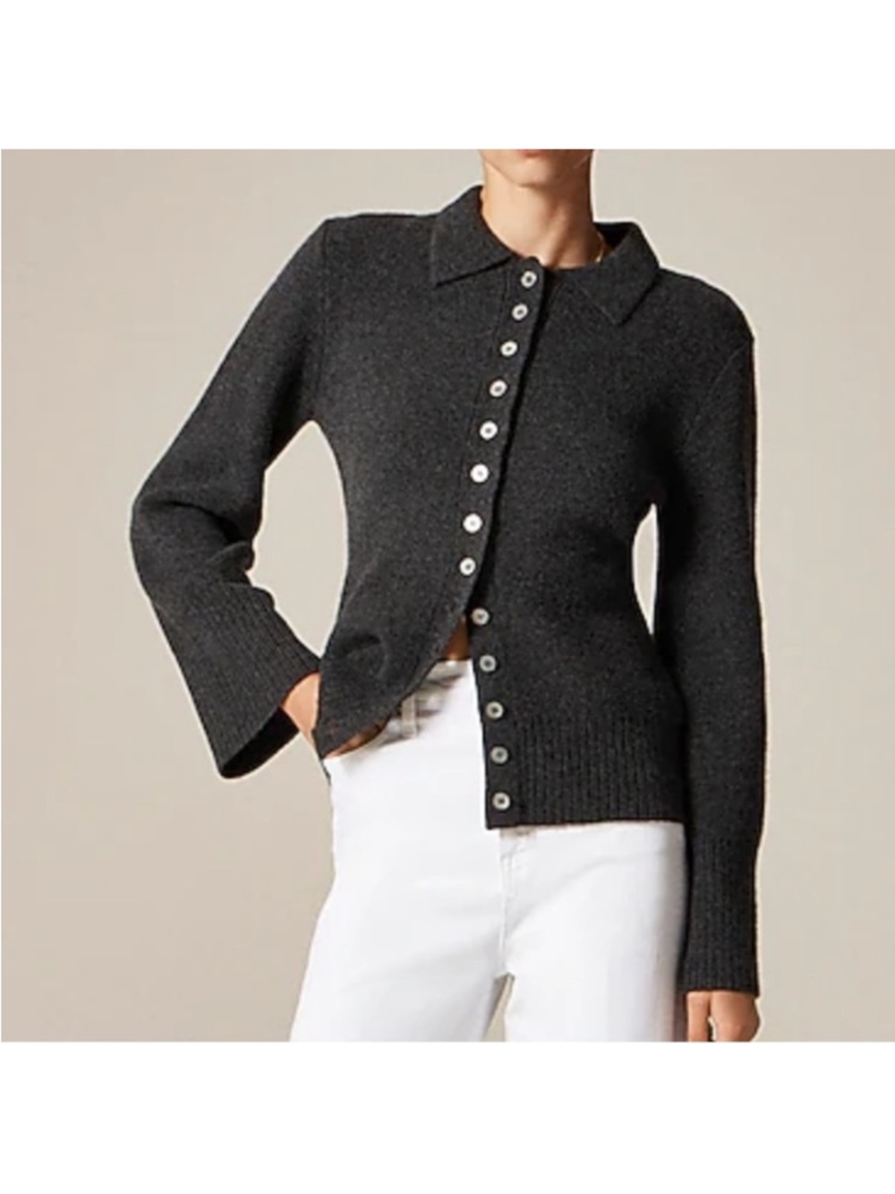 J. Crew Milano Stitch Wool Cinch Waist Cardigan Sweater Charcoal Gray size Large